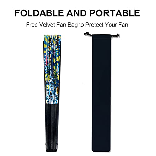 13" Large Rave Fan Bamboo, Folding Clack Hand Fans Foldable for Men Women, Poping Fan for EDM Festival Line Dance Decoration, (Space, Large 13") - color: Space, size: Large 13"
