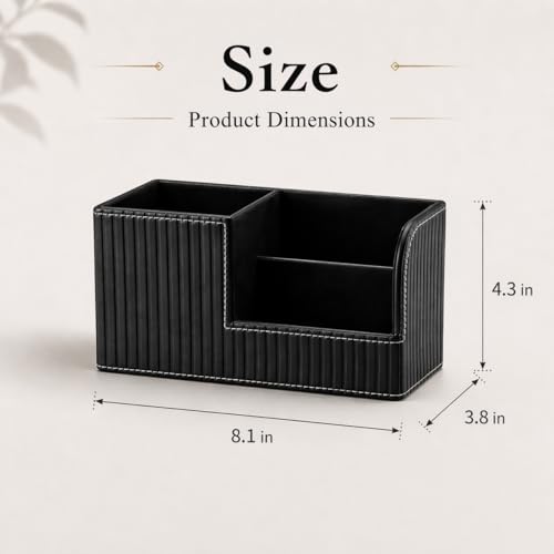 KINGFOM Desk Pen Organizer Office Supplies Caddy Pu Leather Multi-function Storage Box Pen/Pencil,Cell phone, Business Name Cards Remote Control Holder (Black) - color: Black