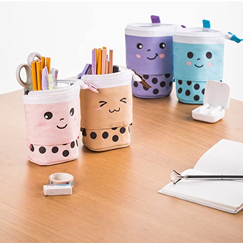 Telescopic Pencil Bag Pen Holder Pop Up Stationery Case, Stand-up Retractable Transformer Bag Standing Organizer, Great for Christmas Holiday New Year Office Bag - color: Peach