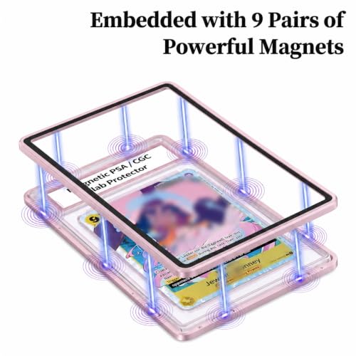 Magnetic PSA/CGC Slab Protector with Foldable Kickstand - UV Protection Tempered Glass & Aluminum Metal Bumper for 35PT PSA CGC CSG AGS, 9-Point Secure Lock Display Guard & Clear View (Pink) - color: Pink, size: PSA Card Case