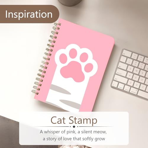 Cute Spiral Notebook Journal A5 6x9 Note Book with Pocket, Cat Paw - color: Pink Paw
