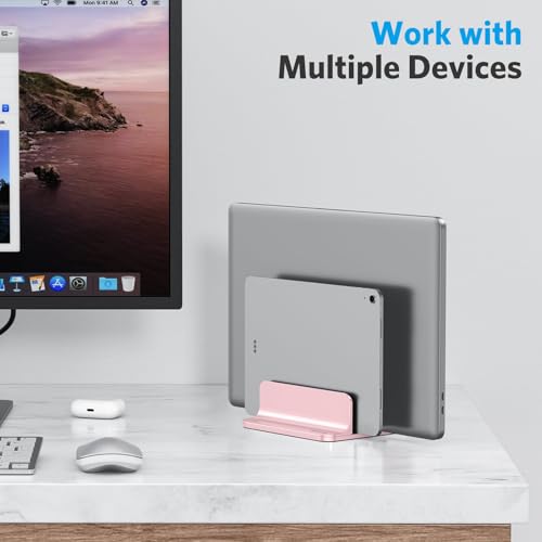 OMOTON Dual Vertical Desk Laptop Stand Holder, Fits MacBook Air, Rose Gold - color: RoseGold
