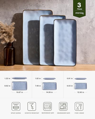 Famiware Serving Platters Set of 3 Sizes - Rectangular, Blue - color: Blue