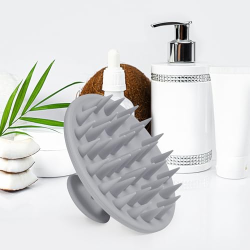 Meartchy Silicone Scalp Massager Shampoo Brush, Scalp Brush for Hair Growth & Dandruff Removal, Hair Scrubber Scalp Stimulator Exfoliator Brush with Soft Bristles for Wet Dry Scalp Care (Grey) - color: Grey