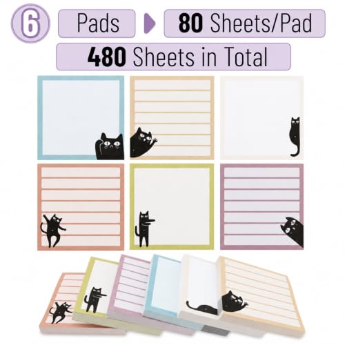 Mr. Pen- Black Cat Sticky Notes Set, 3" x 3", 6 Pads, 480 Sheets - color: Vintage, size: 6 Pads