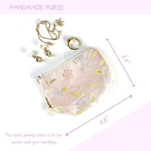 Handmade Women Coin Purse Brocade Zipper Wallet Rosary Pouch Silk Jewelry Bag - LightPink - color: LightPink