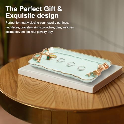 Warmtree Bow Jewelry Tray, Coquette Trinket Dish, Vanity Decor - color: Green