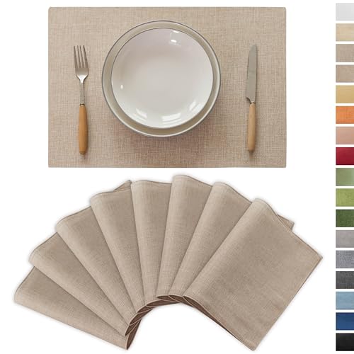 Demetex Linen Placemats Set of 8 Modern Beige Place Mats Heat Resistant Washable Table Placemat for Dining Room Restaurant Indoor, 13x19 inch, Light Linen - color: Light Linen, size: Placemats set of 8