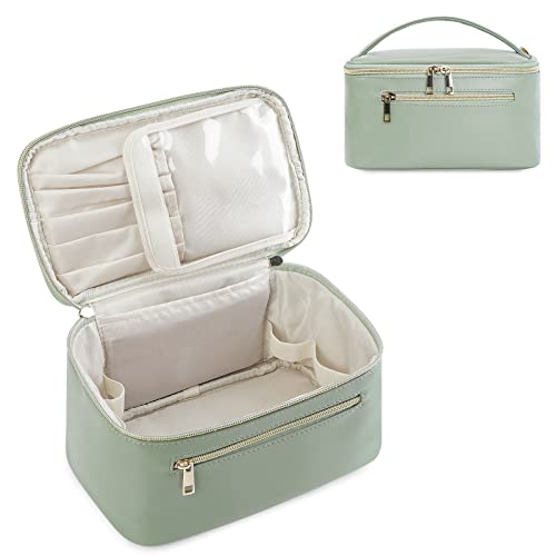 Wandering Nature Makeup Bag, Women Travel Make Up Vanity Case with Handle - color: Sage Green, size: Medium