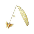 Initial Letter and Butterfly Charm Metal Feather Bookmark (Gold-D) - style: Gold-D