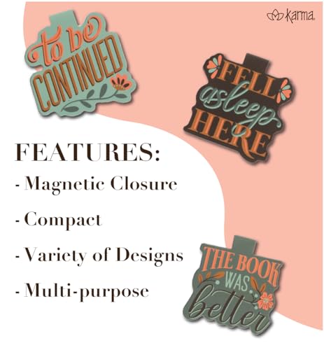 Karma, Magnetic Bookmarks Set of 3, Cute Bookmarks for Women, Page Markers for Students Teachers Reading, Quotes