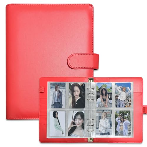 A5 Kpop Photocard Binder, 6 Ring Binder Collector’s Album with 240 Card Slots, PU Leather Binder Cover for Organizing K-Pop, Trading Cards, Game Cards & Memorabilia (Red) - color: Red