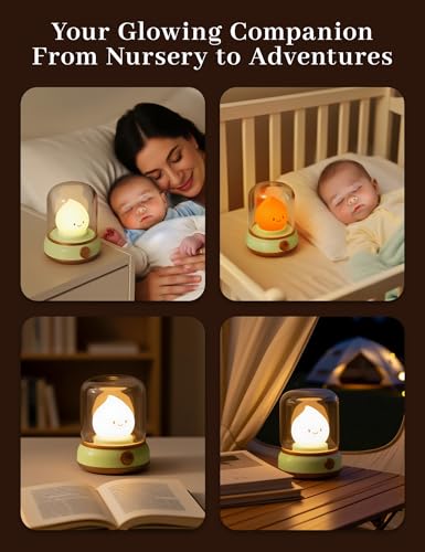 WANIDEA Cute Night Light, Kids Night Light with Batteries, Bedroom Decor - color: Flame Green White Noise