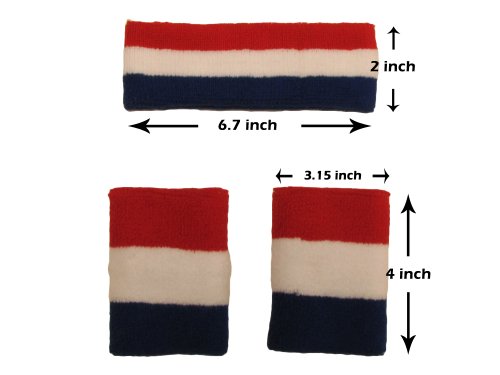 COUVER 3 Color Striped Sports Sweatband Set - color: Green/White/Red