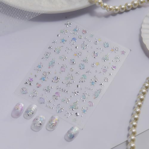 5D Embossed Under The Sea Stickers for Nail Art Jelly Fish Self-Adhesive Nail Art Decals for Women Nail Supplies Art Design Stickers (to5735) - style: to5735
