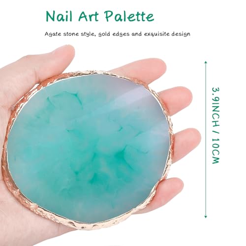 2 Pcs Nail Polish palettes Resin Nail Art Palette Golden Edge Gel Nail Polish Holder Nail Tray,Makeup Display Board Cosmetic Mixing Tools - color: Pink,green