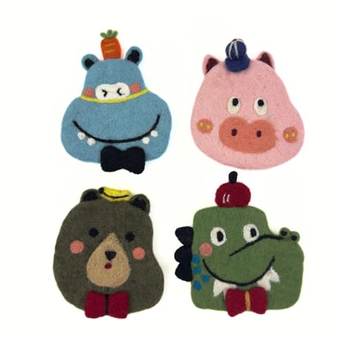 Humble Hilo Handmade Animal Felt Coaster Set of 4, Absorbent Coaster for Animal Lover (Funny Animals) - color: Funny Animals