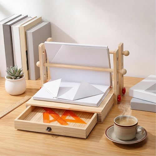 Novabright Book Folding Tools with Drawer Wooden Book Decorative Folding Stand 12" x 12" Multipurpose Portable Adjustable Fold Stand with Storage Function for Xmas Gift, Books not Included - style: Drawer