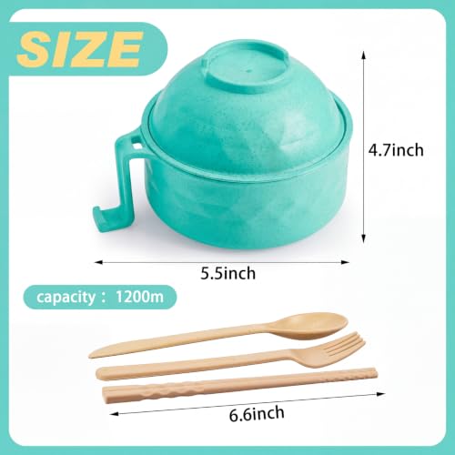1 Set Microwave Ramen Cooker Bowl with Utensils, Mint Green - color: Mint Green