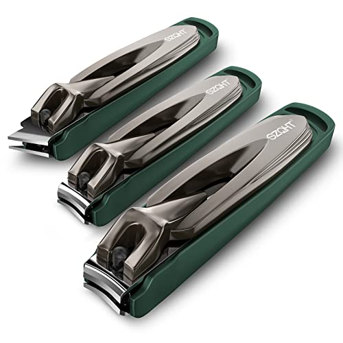 Nail Clippers Set-3 Pack,Fingernail Clippers& Toenail Clipper for Men&Women,Nail Clippers with Catcher,Nail Cutter for Thick Toe Nails,Stainless Steel Ultra Sharp Sturdy Mess-Free Nail Clipper Kit