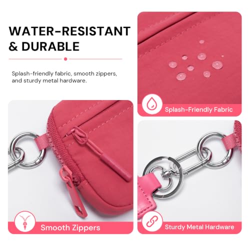 Wristlet Wallet for Women with Clear ID Window, Zip Coin Purse and Keychain - color: Raspberry