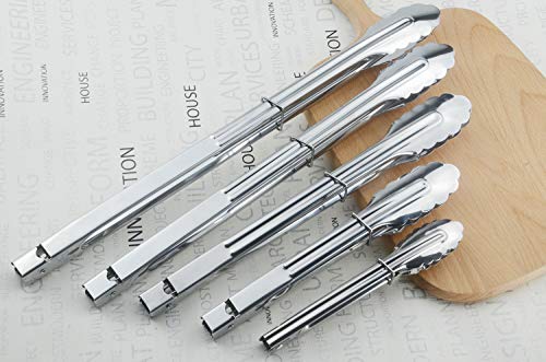 HINMAY 4PCS Stainless Steel Food Tongs Set Kitchen Metal Tongs (9/12 Inch) - size: 9" 9" 12" 12"