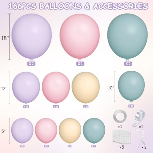Pastel Pink Purple Blue Balloon Garland Arch Kit (166 PCS) - color: Blue-pink-purple