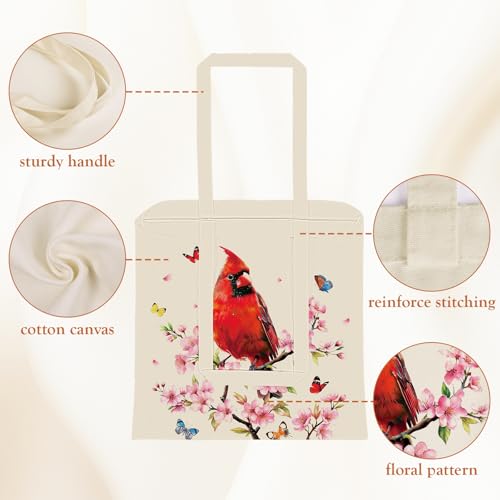Louise Maelys Cardinal Canvas Tote Bag For Women with Zipper Pocket - style: Cardinal Floral