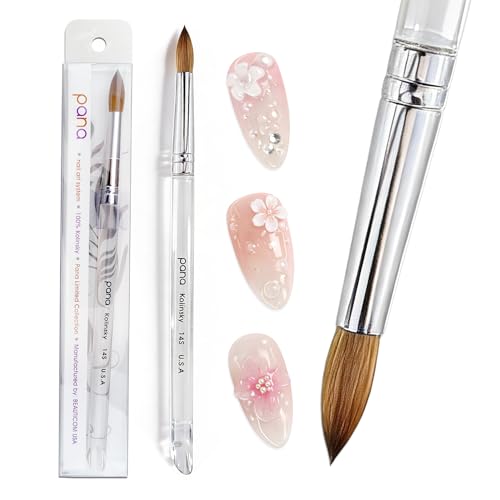 PANA Pure Kolinsky Hair Brush - Round Clear Acrylic Handle (Size 14) - Nail Brush for Acrylic Nail Application, Nail Extension, Manicure Pedicure Salon Beginner and Professional - color: Clear, size: Size 14