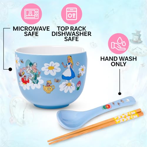 Silver Buffalo Disney Alice in Wonderland, Ramen Bowl with Chopsticks, 20oz - color: Alice in Wonderland Spoon, size: 20 Ounces (With Spoon)