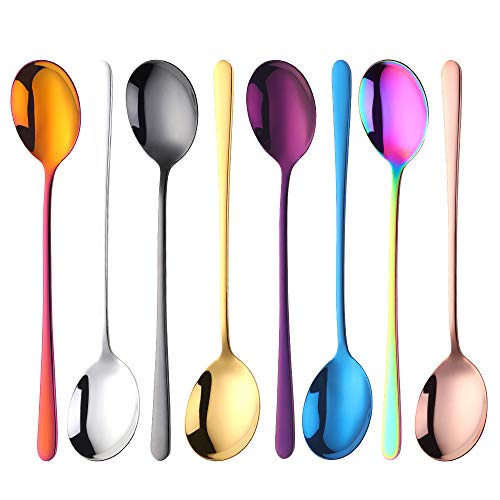 Buyer Star 8-Piece Dinner Table Spoons 8-Inch Stainless Steel Metal Korean Soup Spoons in 8 Colors - color: 8 color