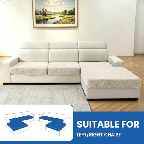 Stretch Sofa Cushion Covers (2 Seaters + 1 Chaise, Beige) - color: Beige, size: 1 Chaise + 2 Seater Cover