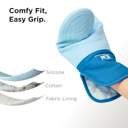 Kitchen Mama UltraShield Silicone Oven Mitts, Blue - color: Blue