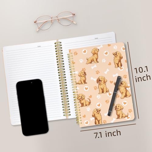 Cute Spiral Notebook Lined Journal B5 Note Book with Pocket, Dogs - color: Gold Dog