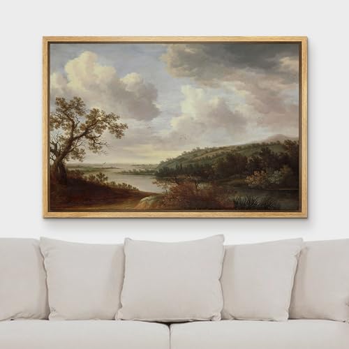 MUDECOR Framed Canvas Print Wall Art Vintage Field with Trees Serene Pastoral Scenery Illustrations Fine Art Decorative Zen Multicolor Country/Farmhouse Retro for Bedroom - 16"x24" Natural - color: A03-2404-irs07, size: 24"L x 16"W