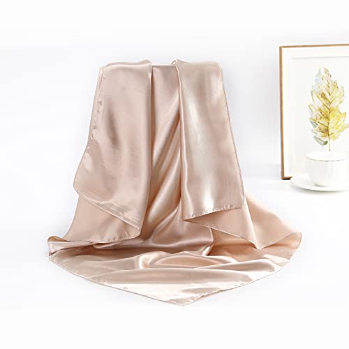 AWAYTR 2-Pack 35" Silk-Like Satin Head Scarves for Women, Square Bandanas - color: Solid Color(black/Camel)