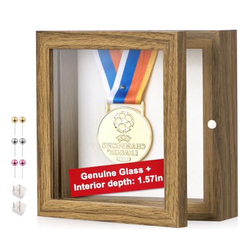 5x5 Brown Deep Shadow Box Picture Frame with HD Clear Glass - color: Brown, size: 5x5