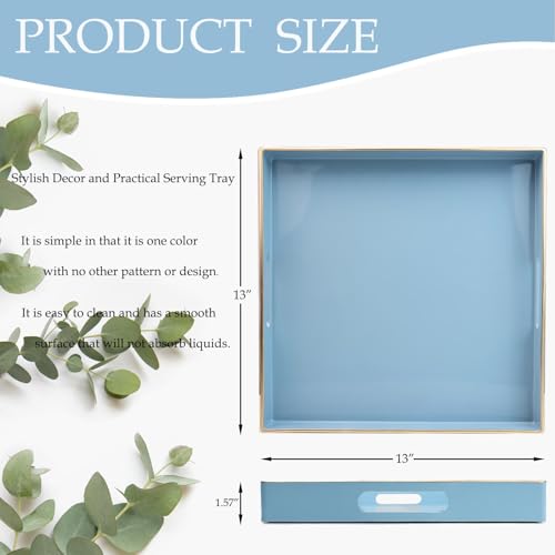 Spsyrine Light Blue Decorative Tray for Living Room, Square Modern Plastic Coffee Serving Table Tray for Ottoman Bathroom Kitchen, 13"*13". - color: Bs002r