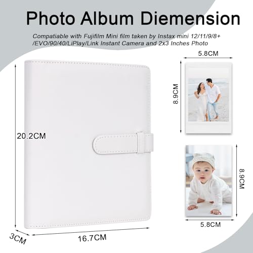 256 Pockets Photo Album for 2x3 Inch Picture, Kpop Photocard, Leather Cover, Photo Album Book Fit for Fujifilm Mini 12/11/9/8/EVO/Link/Liplay Instant Flims (Clay White) - color: Clay White, size: 256 Pockets