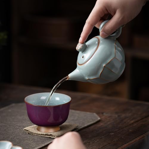 KAMMAK Japanese Tea Cups, 3 Oz Small Handmade Ceramic Teacups, Set of 2 - style: Ice Crackle Glaze-Purple