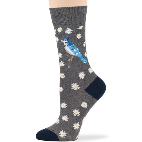 7BIGSTARS Women Cotton Crew Socks, Patterned 4 Pack, M 5-9 - L 8-12 - color: 17 - Grey, Dark Grey, Light Navy, Dark Navy (A32), size: 8-12
