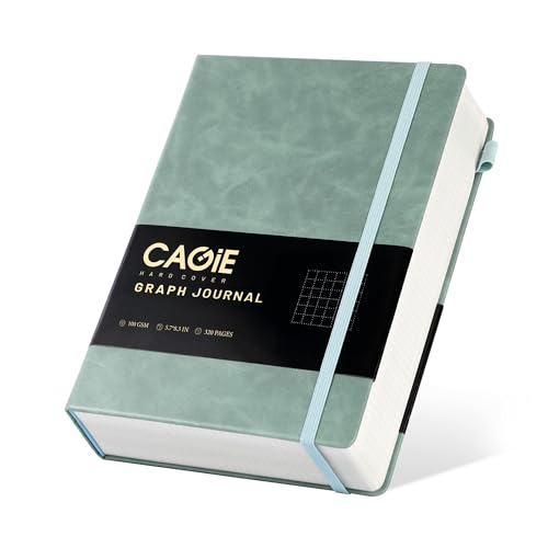 CAGIE Graph Paper Notebook- 320 Pages 100 GSM Graphing Grid Journal A5 Hardcover Leather Quad Ruled Notebooks for Engineering, Math, Work, Green - color: Green, style: Graph A5