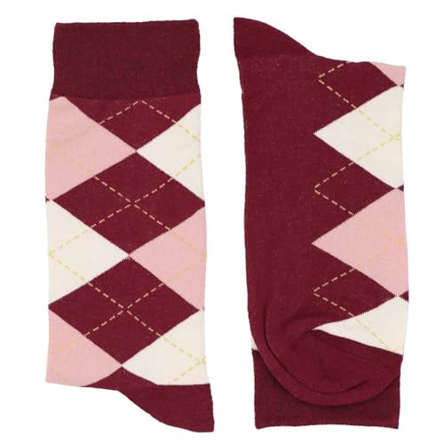 tiemart Men's Socks, Fits Men's Shoe Sizes 8-12 - color: Burgundy and Blush Argyle