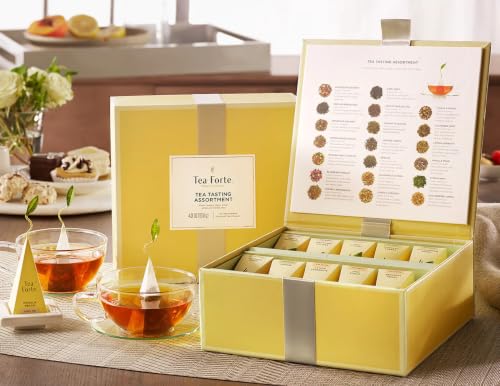 Tea Forte Tea Sampler, 40 Pyramid Infuser Bags, Premium Tea Gift Set