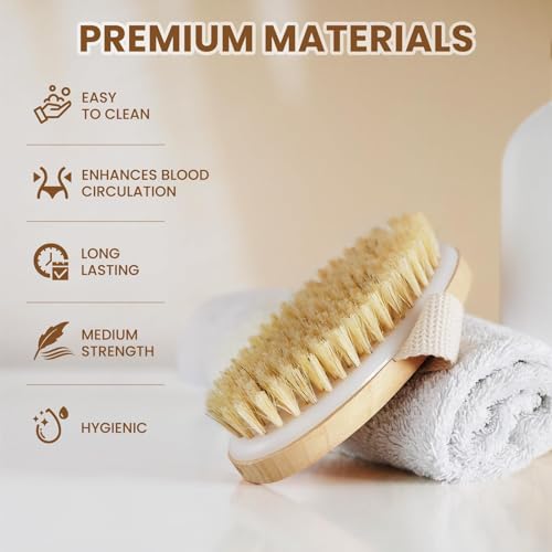 POPCHOSE Dry Brushing Body Brush, 2 Pack Boar Bristle Exfoliating Brush - size: 2 Count (Boar Bristles)