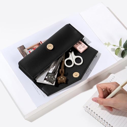 Small Pencil Pouch Simple Faux Leather Pencil Case for Work and Office (Green) - color: Green