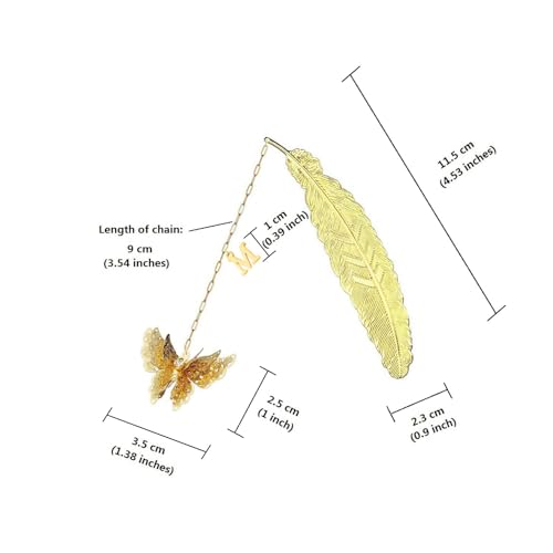 Initial Letter and Butterfly Charm Metal Feather Bookmark (Gold-M) - style: Gold-M