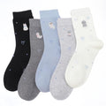 5 Pairs Women Embroidered Cotton Dachshund Socks Bow Cat