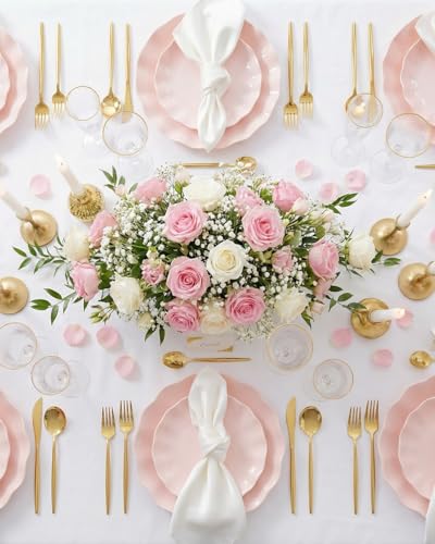 LIYH 24 Pcs Pink Plastic Plates Reusable, Pink Scalloped Plates Durable and Dishwasher Safe, Light Weight Daisy Wavy Plate Parties, Birthday, Picnics, BPA Free(12Guests) - color: Pink, size: 24(12 Guests)