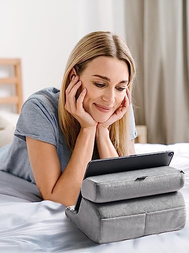 UGREEN Tablet Pillow Stand for Lap Soft Holder Bed with 3 Viewing Angles Adjustable Home Office Accessories Compatible with iPad Pro 13 12 11 10.5 Air Mini 5 4 3 2 Phone 16 15 14 E-Reader Grey - color: Grey